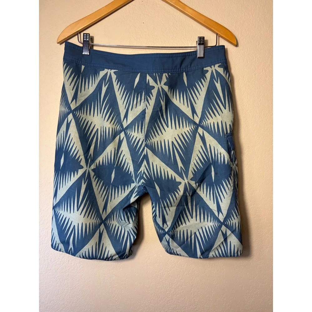 Rip Curl Mens Board Shorts Blue  Geometric Diamond Print Surf Swim Trunks Sz 32